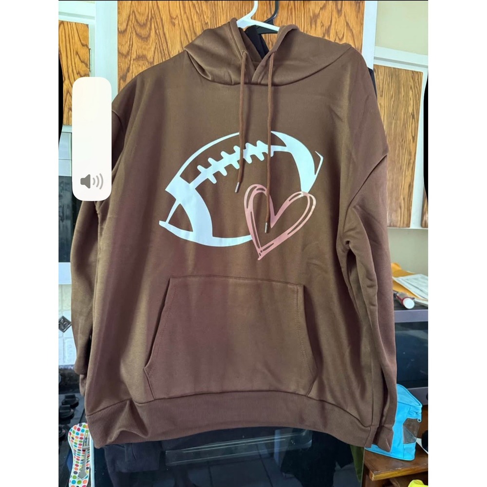Brown Screen Print Football Hoodie Size XL‎